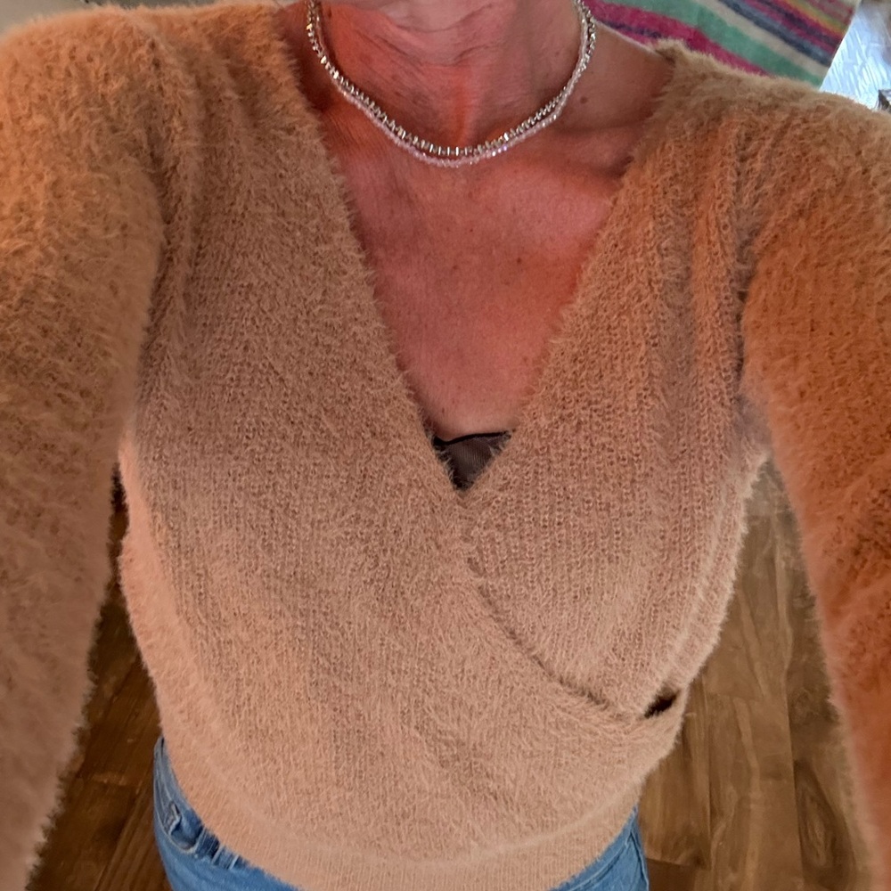 Planet Gold Tan V-Neck Wrap Sweater